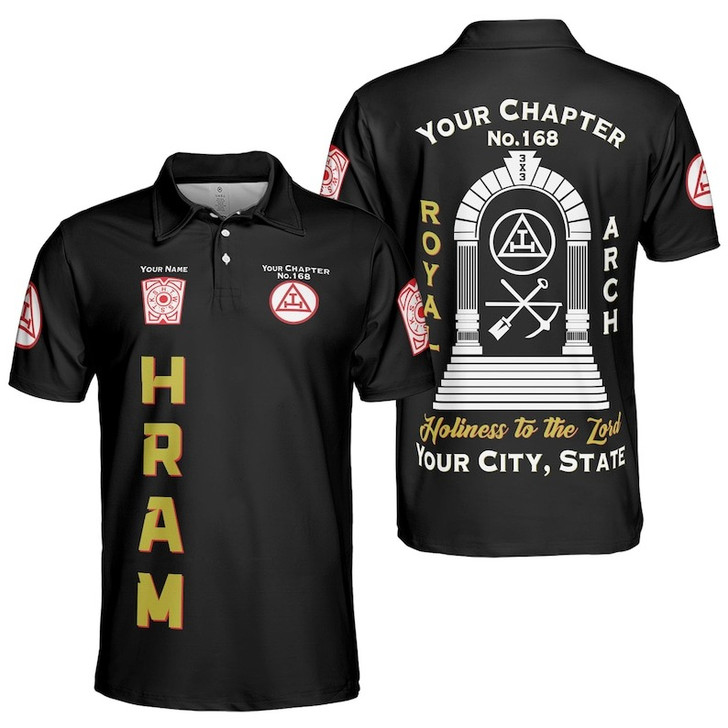 Custom Chapter Name Holy Royal Arch Masonic Keystone York Rite Freemasonry 3D Men's Polo Shirt S-5XL