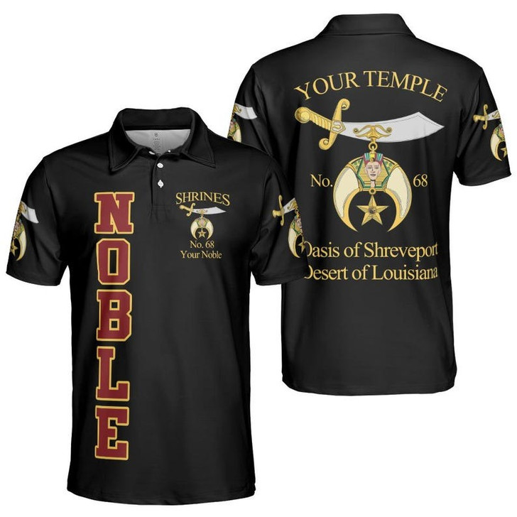 Custom Temple Name Shriners Noble Mystic Ancient Style 3D Men's Polo Shirt S-5XL