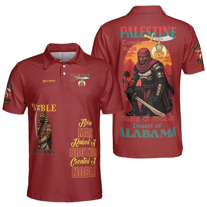Custom Temple Name Nobles 1983 AEAONMS Warrior Sons Of The Desert Shriners Prince Hall 3D Men's Polo Shirt S-5XL