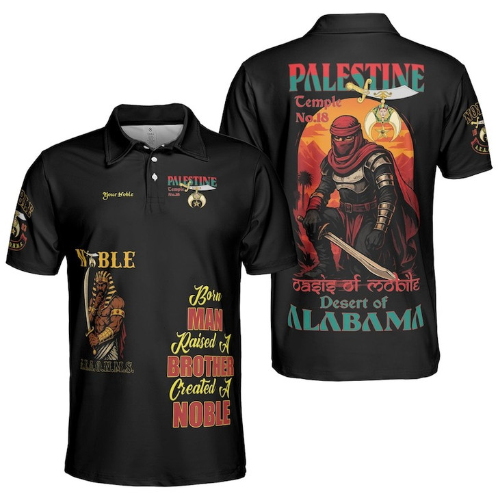 Custom Temple Name Nobles 1983 AEAONMS Warrior Sons Of The Desert Shriners Prince Hall 3D Men's Polo Shirt S-5XL