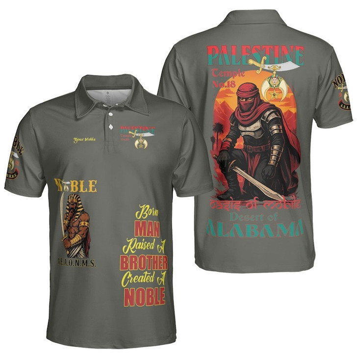 Custom Temple Name Nobles 1983 AEAONMS Warrior Sons Of The Desert Shriners Prince Hall 3D Men's Polo Shirt S-5XL
