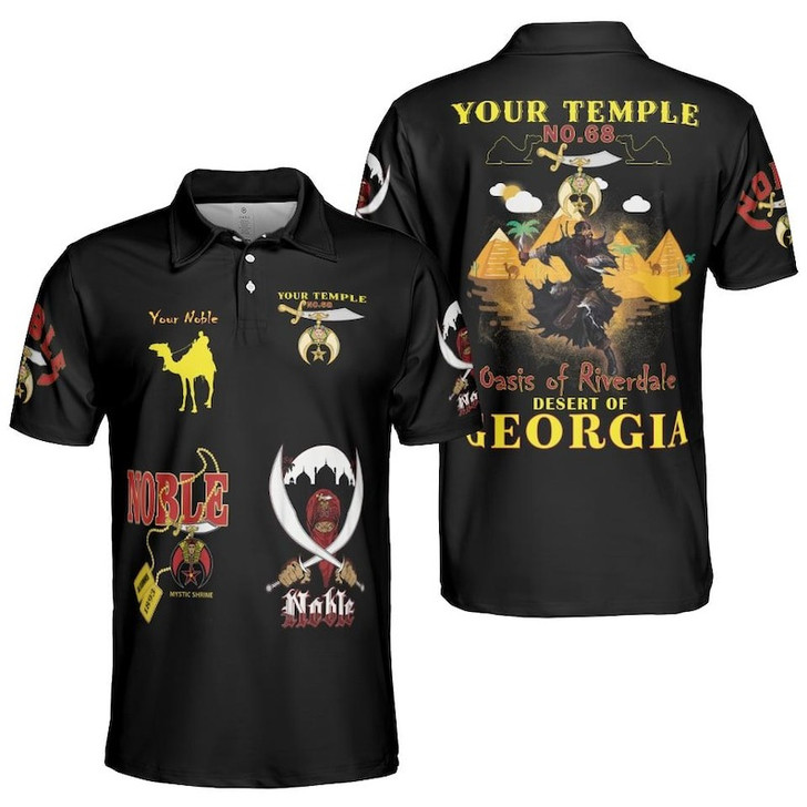 Personalized Temple Name Nobles Mystic Shrine AEAONMS Desert Pyramid Freemasonry 3D Men's Polo Shirt S-5XL