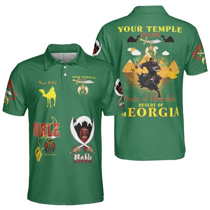 Personalized Temple Name Nobles Mystic Shrine AEAONMS Desert Pyramid Freemasonry 3D Men's Polo Shirt S-5XL