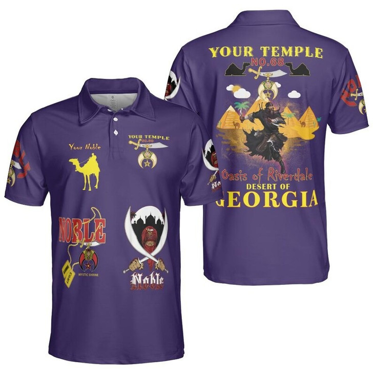 Personalized Temple Name Nobles Mystic Shrine AEAONMS Desert Pyramid Freemasonry 3D Men's Polo Shirt S-5XL