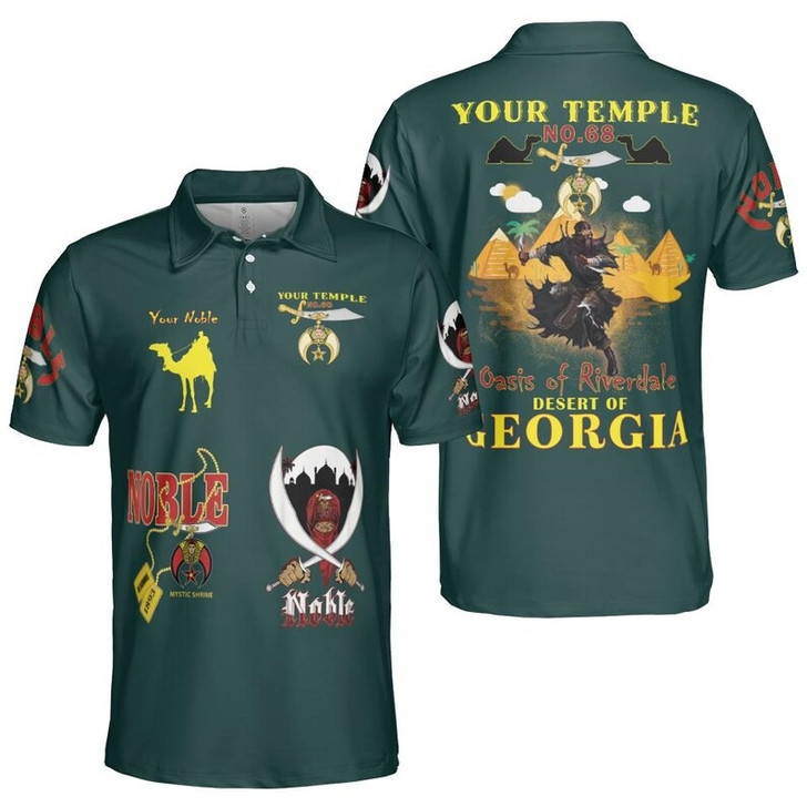 Personalized Temple Name Nobles Mystic Shrine AEAONMS Desert Pyramid Freemasonry 3D Men's Polo Shirt S-5XL