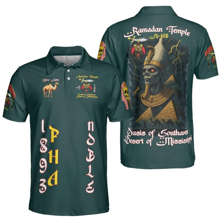 Custom Temple Name Nobles Mystic Shrine AEAONMS 1893 PHA Mythical Pharaoh Freemasonry 3D Men's Polo Shirt S-5XL