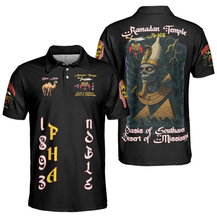 Custom Temple Name Nobles Mystic Shrine AEAONMS 1893 PHA Mythical Pharaoh Freemasonry 3D Men's Polo Shirt S-5XL