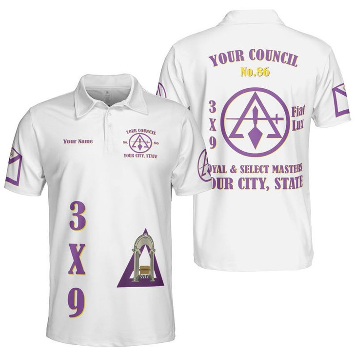 Custom Council Royal and Select Masters Freemasonry Fiat Lux 3D Men's Polo Shirt S-5XL