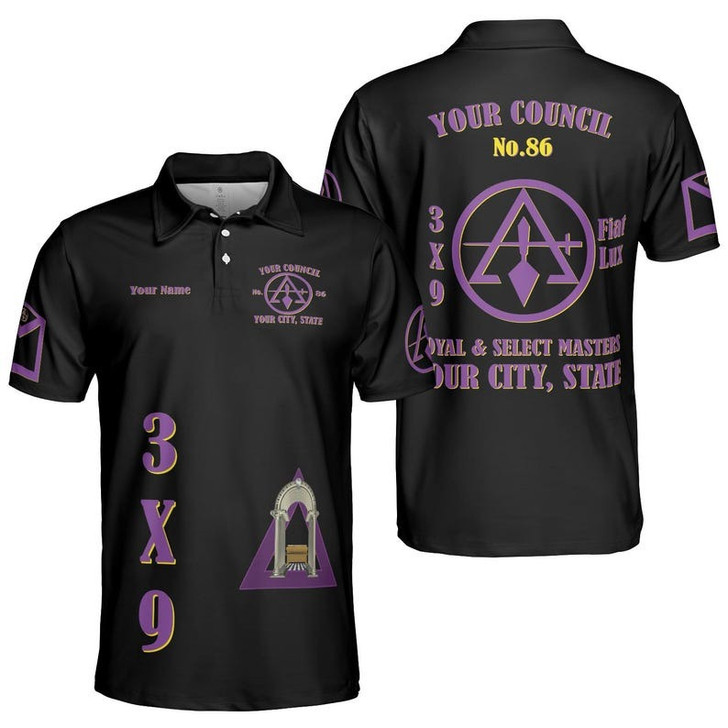 Custom Council Royal and Select Masters Freemasonry Fiat Lux 3D Men's Polo Shirt S-5XL