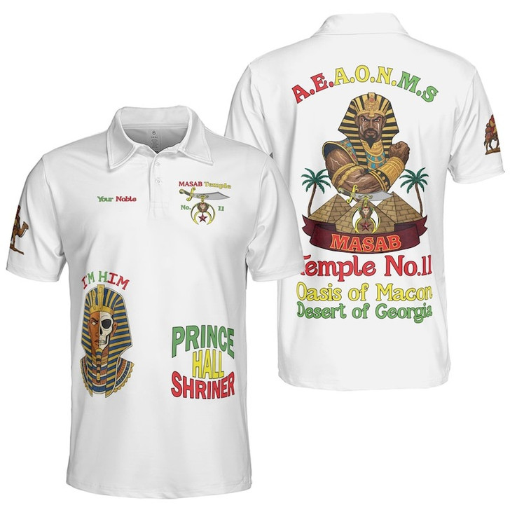 Custom Temple Name Nobles Mystic Shrine AEAONMS King Desert Prince Hall Shriner 3D Men's Polo Shirt S-5XL
