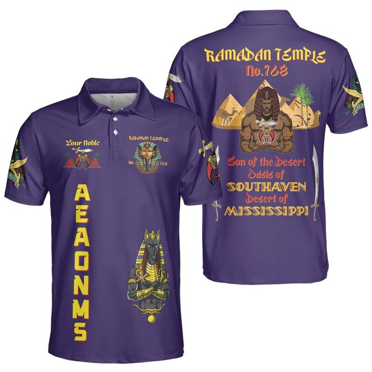 Custom Temple Name Nobles Mystic Shrine AEAONMS Son of the Desert 3D Men's Polo Shirt S-5XL