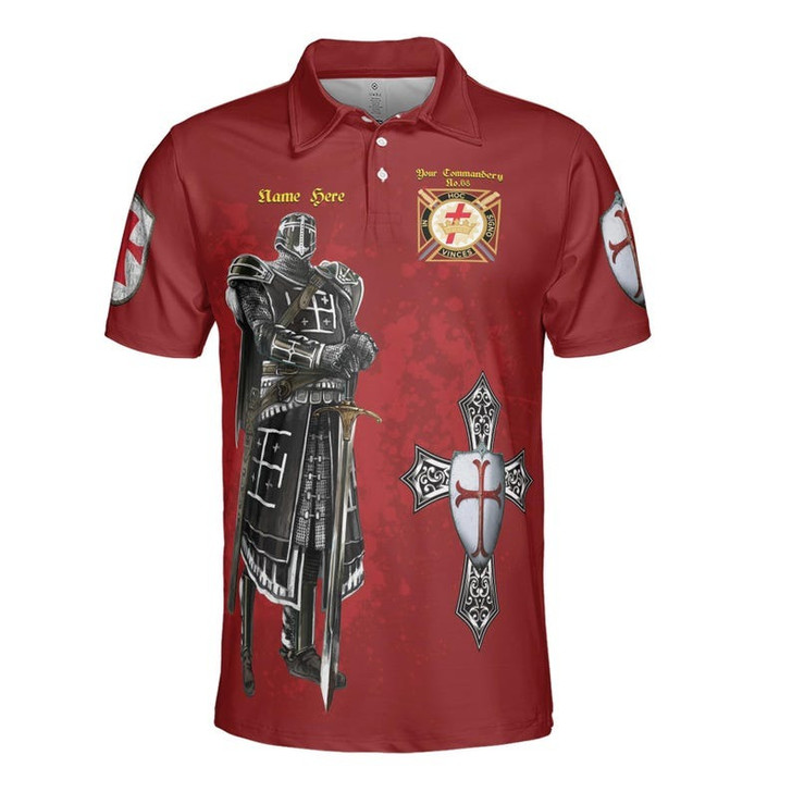 Customize Commandery Name Masonic Knights Templar Freemason 3D Men's Polo Shirt S-5XL