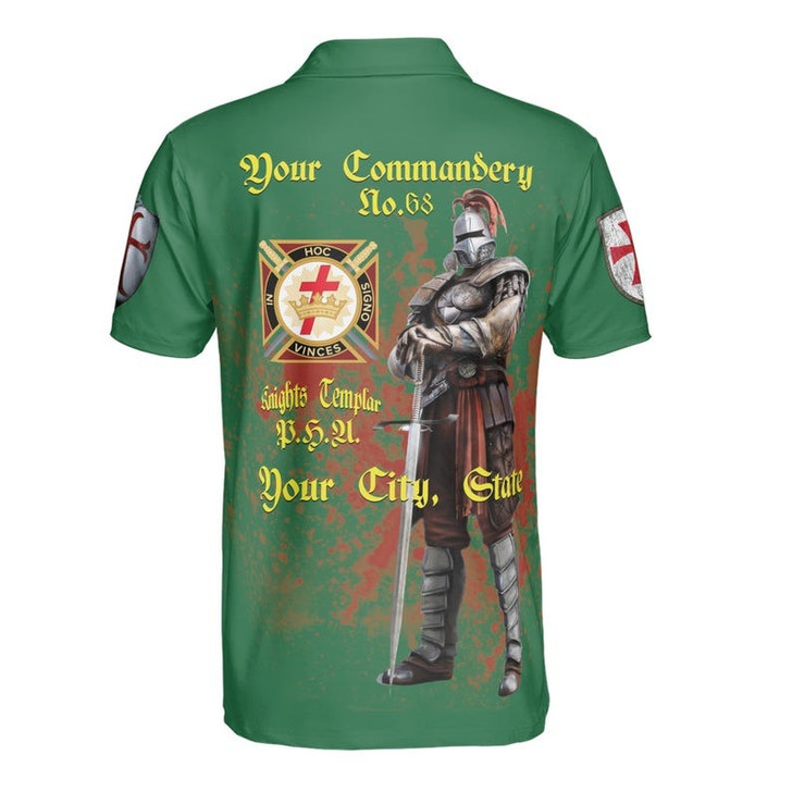 Customize Commandery Name Masonic Knights Templar Freemason 3D Men's Polo Shirt S-5XL
