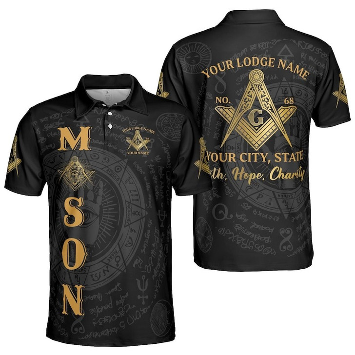 Custom Lodge Name Number Masonic Faith Hope Charity Freemasonry 3D Men's Polo Shirt S-5XL