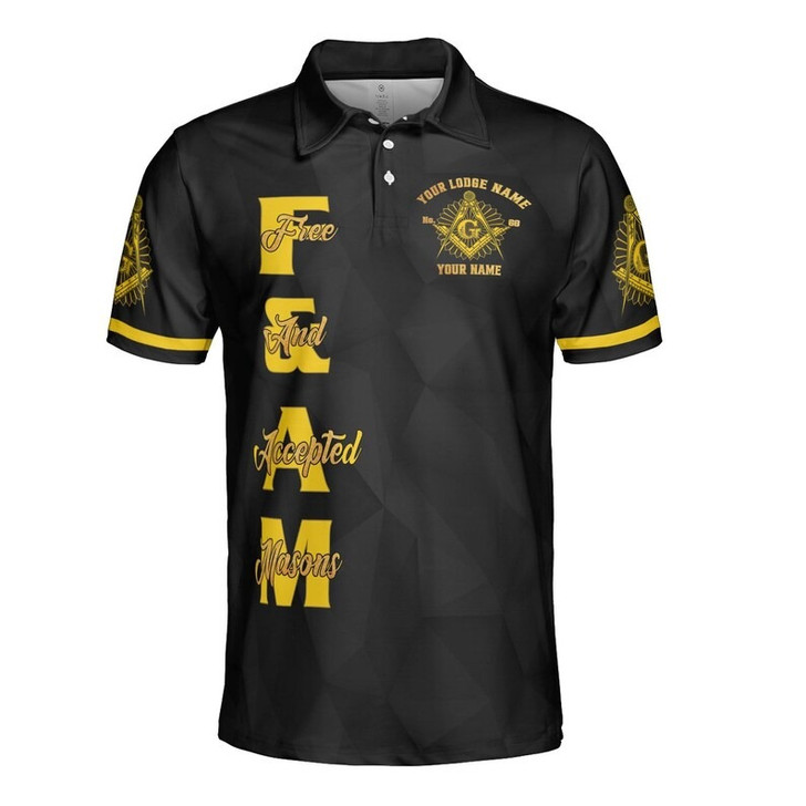 Custom Lodge Name Number F&AM Masonic Freemasonry 3D Men's Polo Shirt S-5XL
