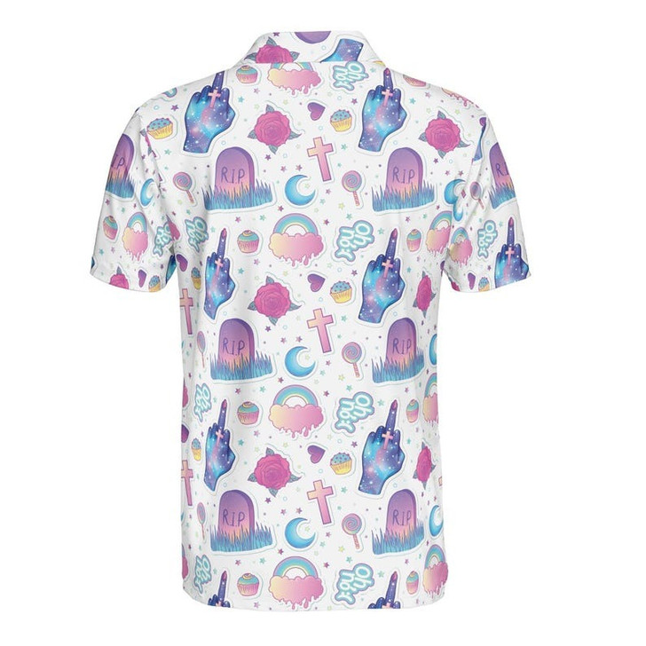 Funny Colorful seamless pattern sweets rainbow ice cream tombstone cross lollipop cupcake rose 3D Men's Polo Shirt S-5XL