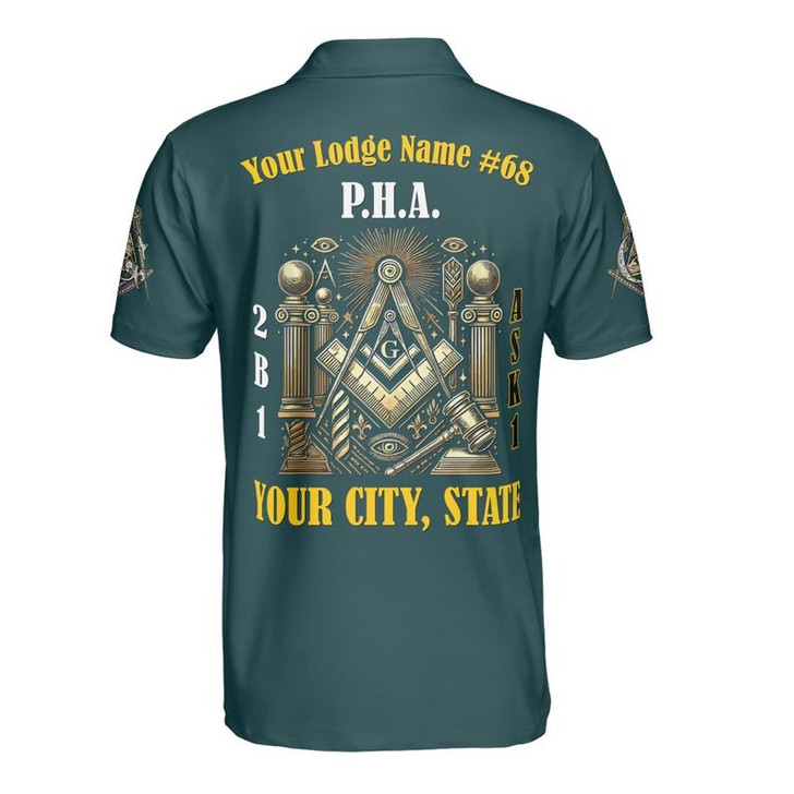 Personalized Name Freemasonry PHA 2B1 ASK1 Wisom Strenght Beauty 3D Men's Polo Shirt S-5XL