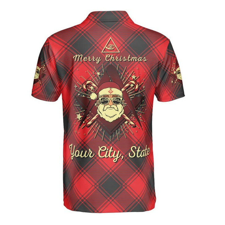 Personalized Lodge Name Freemasonry Compass and Square Christmas Santa Claus 3D Men's Polo Shirt S-5XL