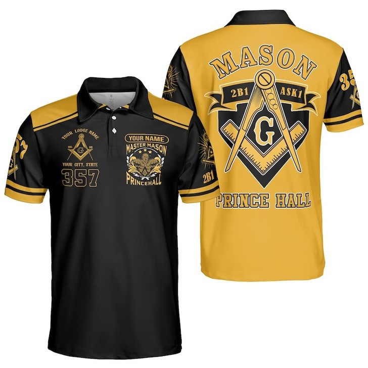 Personalized Lodge Name Freemasonry 2B1 ASK1 Master Mason Prince Hall 357 3D Men's Polo Shirt S-5XL