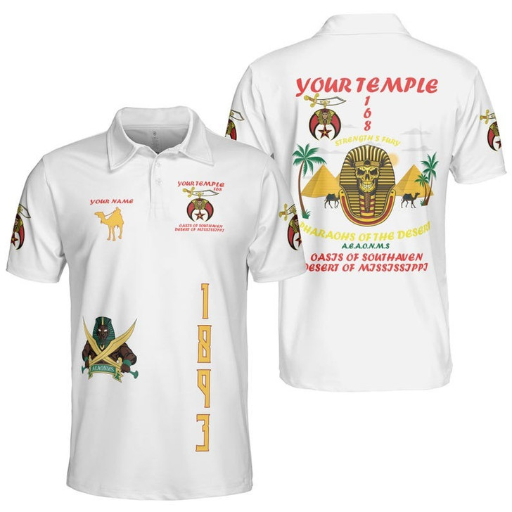 Custom Temple Nobles 1893 Pharaohs Of The Desert AEAONMS Mystic Shrine 3D Men's Polo Shirt S-5XL