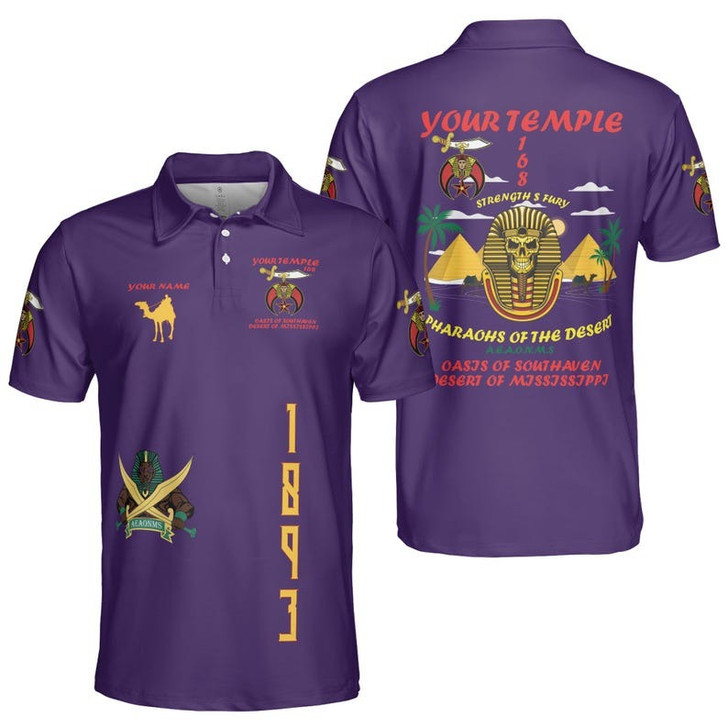 Custom Temple Nobles 1893 Pharaohs Of The Desert AEAONMS Mystic Shrine 3D Men's Polo Shirt S-5XL