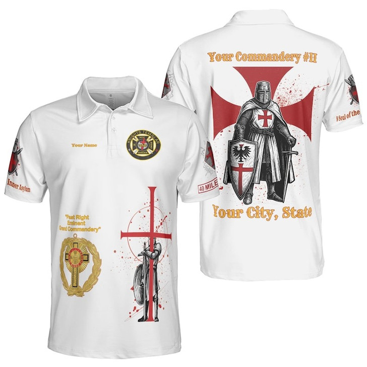 Customize Name Knights Templar Past Eminent Grand Commander 40 Miles Club Freemasonry 3D Men's Polo Shirt S-5XL