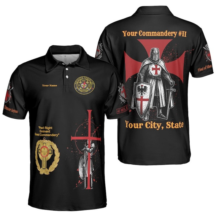 Customize Name Knights Templar Past Eminent Grand Commander 40 Miles Club Freemasonry 3D Men's Polo Shirt S-5XL