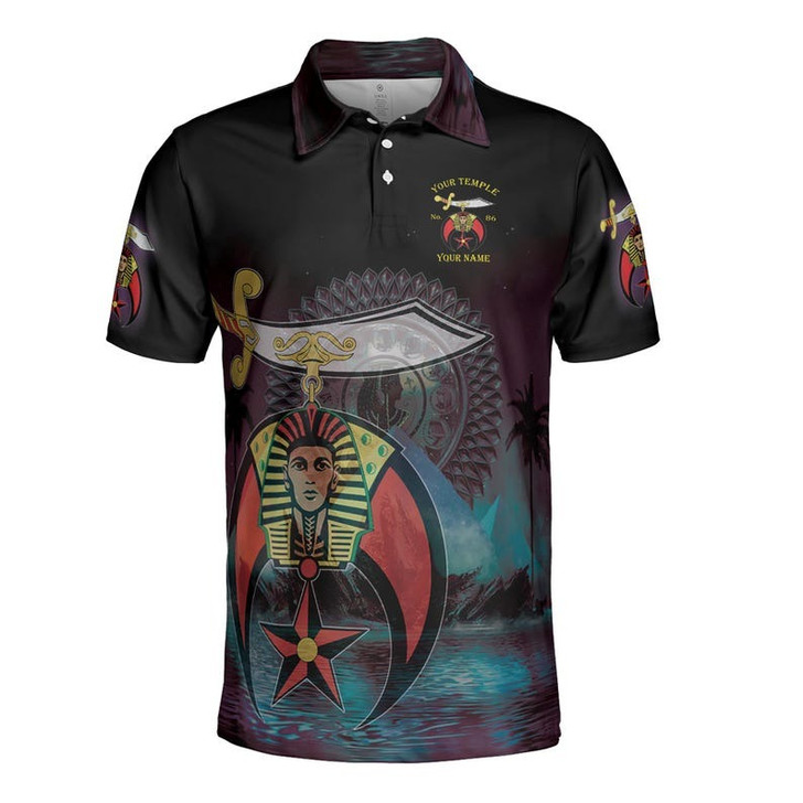 Custom Temple Freemason Noble Shriners in Egyptian pyramid futuristic landscape 3D Men's Polo Shirt S-5XL