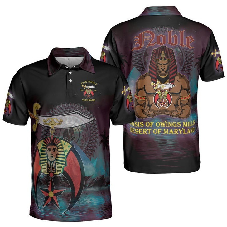 Custom Temple Freemason Noble Shriners in Egyptian pyramid futuristic landscape 3D Men's Polo Shirt S-5XL