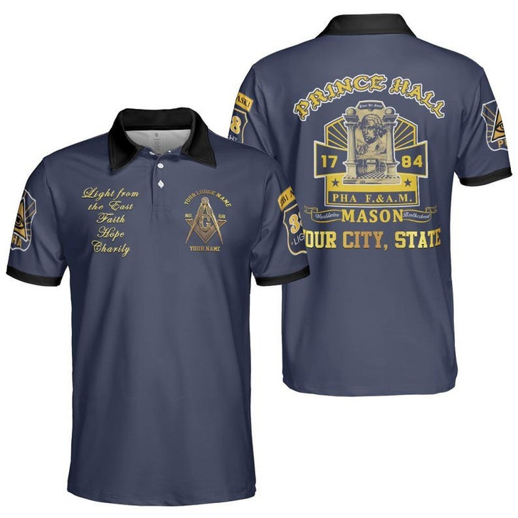 Custom Freemason Prince Hall 1784 PHA F&AM 3D Men's Polo Shirt S-5XL