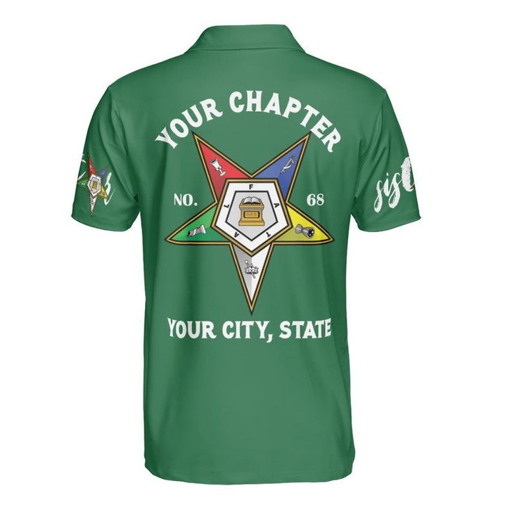 Customize Name, Chapter Name OES Order of The Eastern Star Sistar Freemason 3D Men's Polo Shirt S-5XL