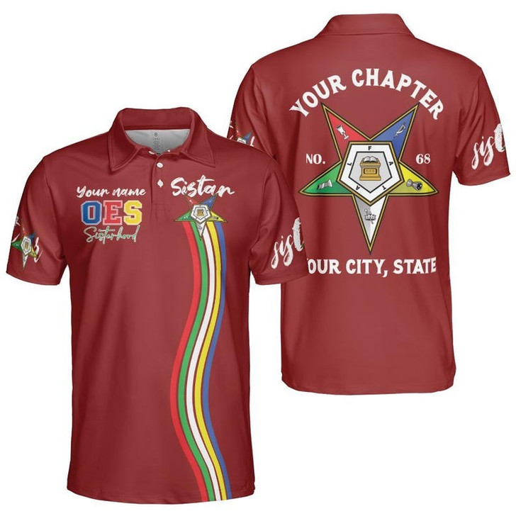 Customize Name, Chapter Name OES Order of The Eastern Star Sistar Freemason 3D Men's Polo Shirt S-5XL