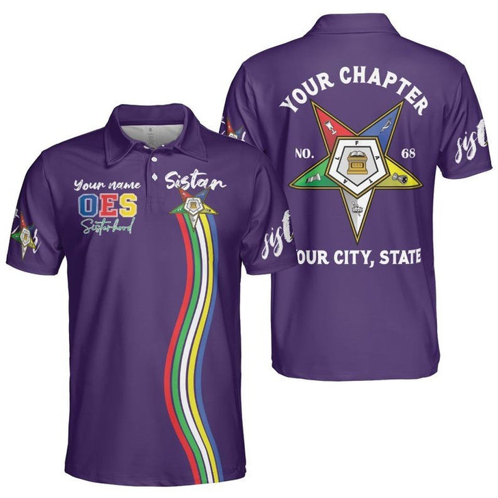 Customize Name, Chapter Name OES Order of The Eastern Star Sistar Freemason 3D Men's Polo Shirt S-5XL