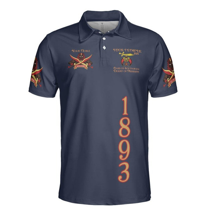 Custom Name Nobles 1893 Of The Mystic Shrine AEAONMS PHA Masonic 3D Men's Polo Shirt S-5XL