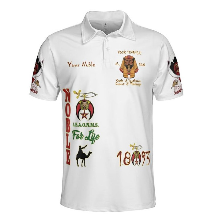 Custom Name Nobles 1893 Of The Mystic Shrine AEAONMS For Life 3D Men's Polo Shirt S-5XL