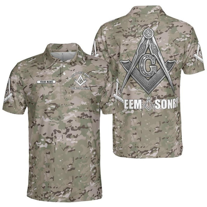Personalized Masonic Lodge with Camo Army 3D Men's Polo Shirt S-5XL