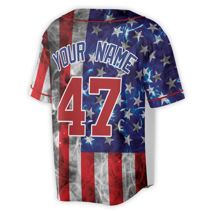Customize Name Number Smoke Blue Red American Flag Baseball Jersey S-5XL