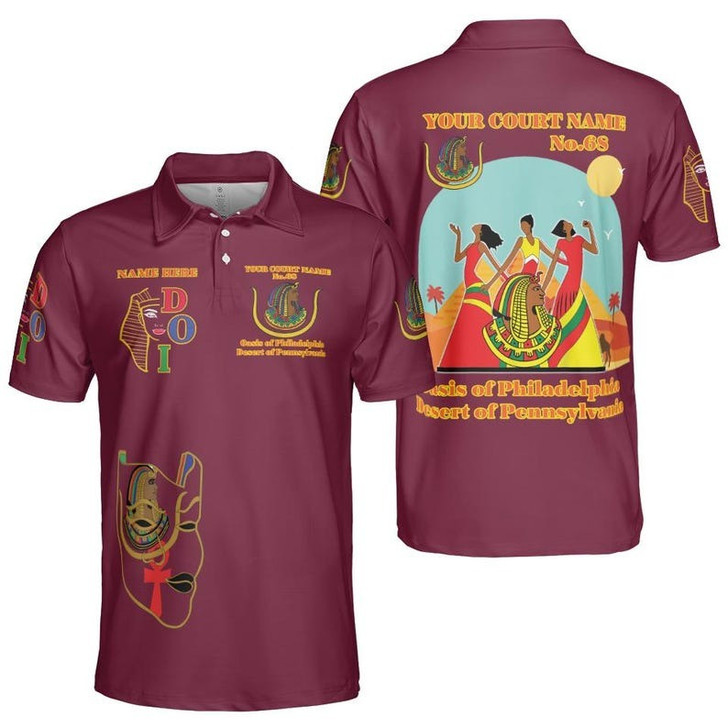 Custom Name DOI Daughters Of Isis Orange Queen Shriners Aeaonms 3D Men's Polo Shirt S-5XL