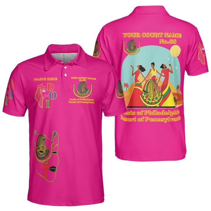 Custom Name DOI Daughters Of Isis Orange Queen Shriners Aeaonms 3D Men's Polo Shirt S-5XL