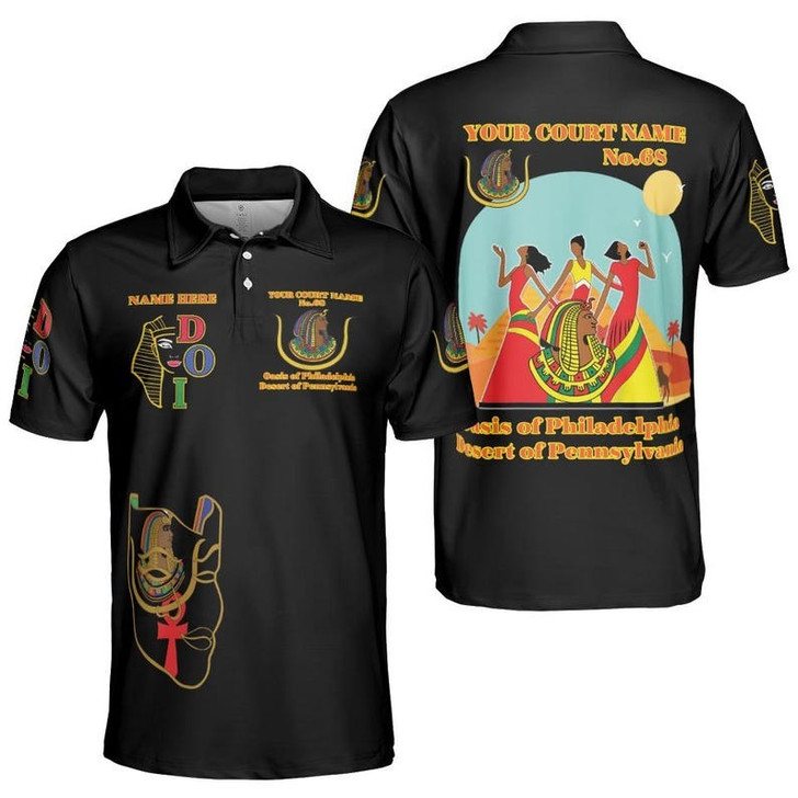 Custom Name DOI Daughters Of Isis Orange Queen Shriners Aeaonms 3D Men's Polo Shirt S-5XL
