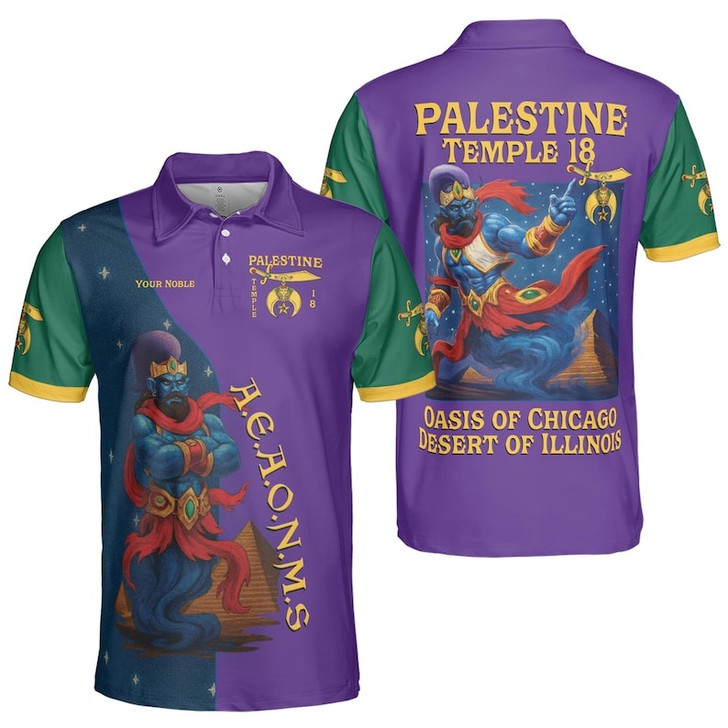 Custom Temple Name Nobles 1983 AEAONMS Starry Desert Night Mystic Shrine Freemasonry 3D Men's Polo Shirt S-5XL