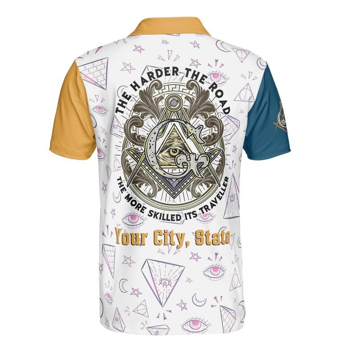 Personalized Lodge Name Freemasonry The Harder The Road Its Traverller Illuminati Pattern 3D Men's Polo Shirt S-5XL