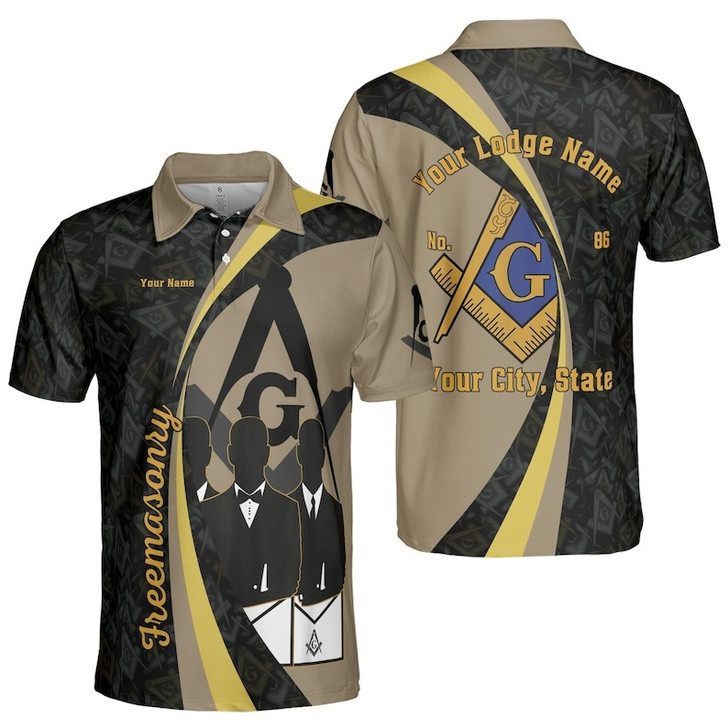 Personalized Lodge Name Prince Hall Affilated The Black Suits Masonic Pattern Freemasonry 3D Men's Polo Shirt S-5XL