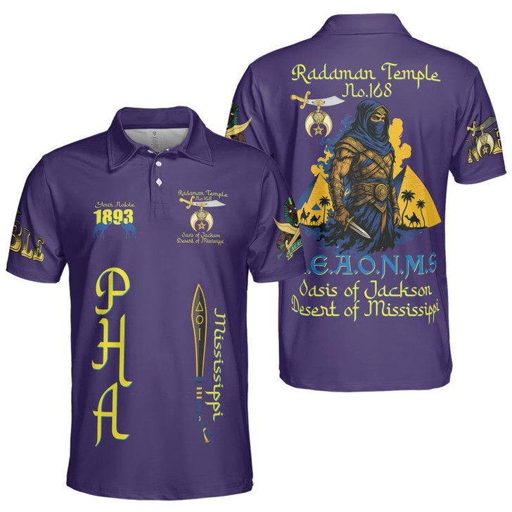 Custom Temple Name Nobles Mystic Shrine AEAONMS Desert Assassin Freemason 3D Men's Polo Shirt S-5XL