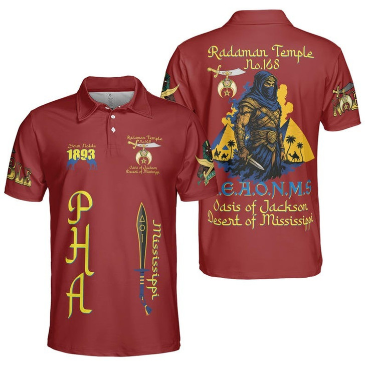Custom Temple Name Nobles Mystic Shrine AEAONMS Desert Assassin Freemason 3D Men's Polo Shirt S-5XL