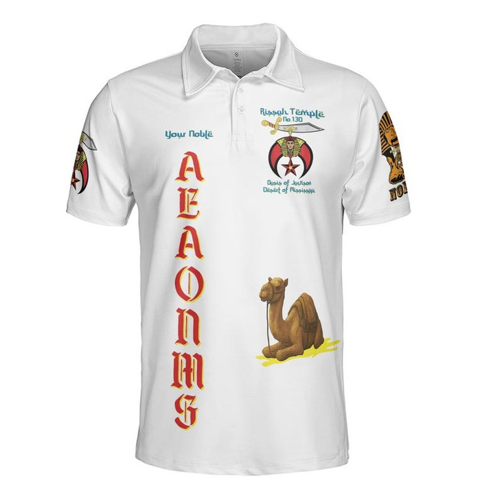 Custom Temple Name Nobles Mystic Shrine AEAONMS Pyramid and Camel Freemasonry 3D Men's Polo Shirt S-5XL