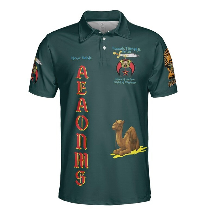 Custom Temple Name Nobles Mystic Shrine AEAONMS Pyramid and Camel Freemasonry 3D Men's Polo Shirt S-5XL