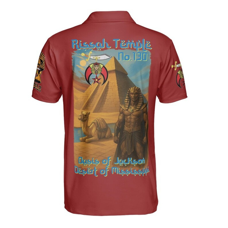 Custom Temple Name Nobles Mystic Shrine AEAONMS Pyramid and Camel Freemasonry 3D Men's Polo Shirt S-5XL