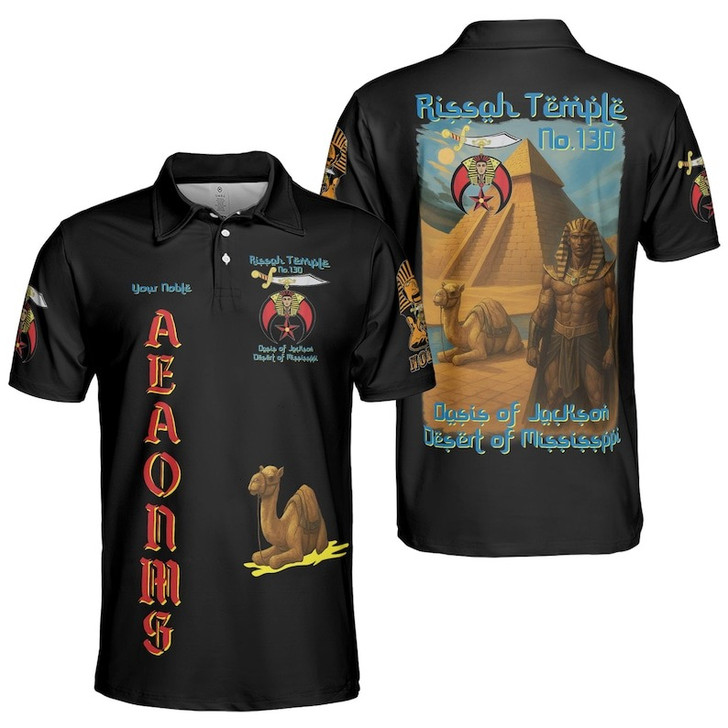 Custom Temple Name Nobles Mystic Shrine AEAONMS Pyramid and Camel Freemasonry 3D Men's Polo Shirt S-5XL