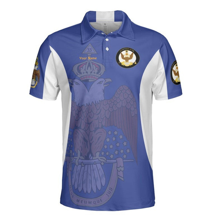Custom Consistory Name, Number Scottish Rite Eagle Wings 33 Degree Salem Cross Freemasonry 3D Men's Polo Shirt S-5XL
